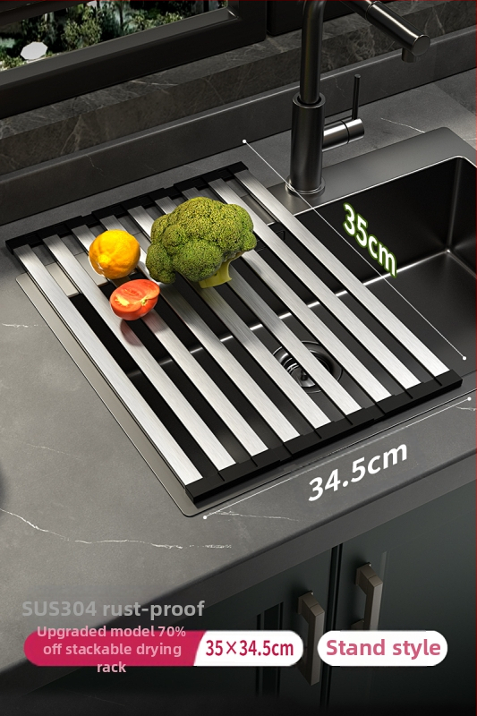 Sulankstomas kriauklės laikiklis iš 304 nerūdijančio plieno, virtuvės nusausinimo indų krepšelis