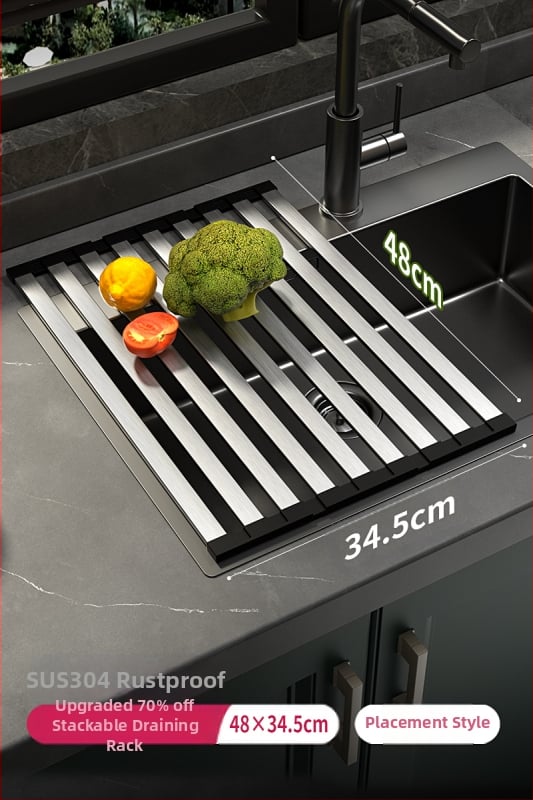 Sulankstomas kriauklės laikiklis iš 304 nerūdijančio plieno, virtuvės nusausinimo indų krepšelis