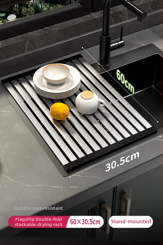 Sulankstomas kriauklės laikiklis iš 304 nerūdijančio plieno, virtuvės nusausinimo indų krepšelis