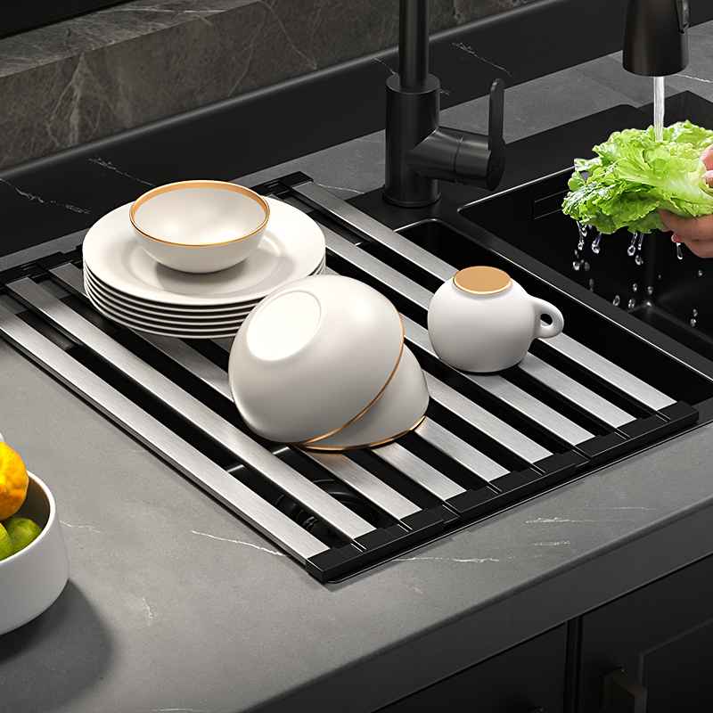 Sulankstomas kriauklės laikiklis iš 304 nerūdijančio plieno, virtuvės nusausinimo indų krepšelis