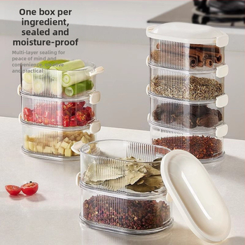 Πλαστικό δοχείο αποθήκευσης μπαχαρικών, κορεατικό στυλ, μη κανονικό σχήμα, 1–5 στρώσεις
