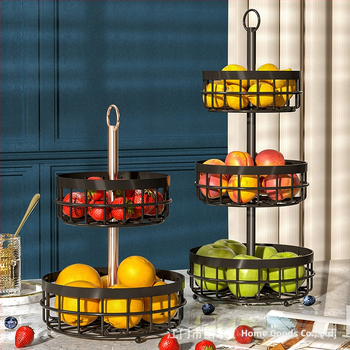 Σφυρήλατο σίδερο διπλό καλάθι φρούτων και ψωμιού, πολυλειτουργική βάση για επιφάνεια κουζίνας και μπάνιου, ευρωπαϊκό στυλ, χάλυβας άνθρακα, Φθινόπωρο 2022, μοντέρνο μινιμαλιστικό στυλ