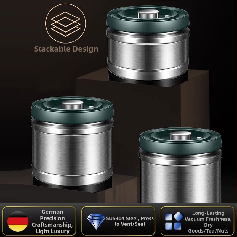 304 nerūdijančio plieno vakuuminis sandėliavimo indas su dangteliu, apvalus, 1–2 L, daugiafunkcinis grūdų saugojimo indas