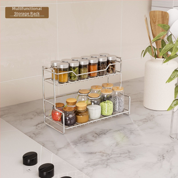 Πολυλειτουργικό ράφι αποθήκευσης από ανοξείδωτο ατσάλι για κουζίνα, υπνοδωμάτιο και μπάνιο — χωρίς τρύπημα, επιτραπέζιος οργανωτής, σύγχρονος μινιμαλιστικός σχεδιασμός