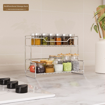 Πολυλειτουργικό ράφι αποθήκευσης από ανοξείδωτο ατσάλι για κουζίνα, υπνοδωμάτιο και μπάνιο — χωρίς τρύπημα, επιτραπέζιος οργανωτής, σύγχρονος μινιμαλιστικός σχεδιασμός