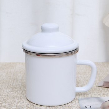 Emalinis taukų indas su dangteliu, dviejų ausų, retro stilius