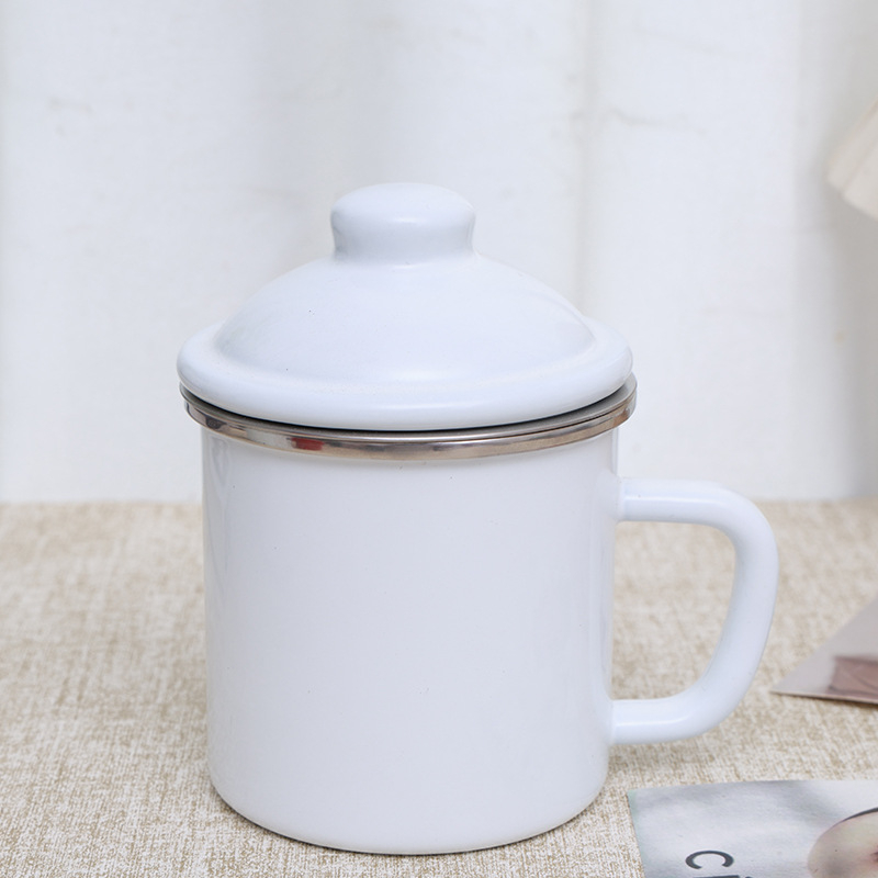 Emalinis taukų indas su dangteliu, dviejų ausų, retro stilius