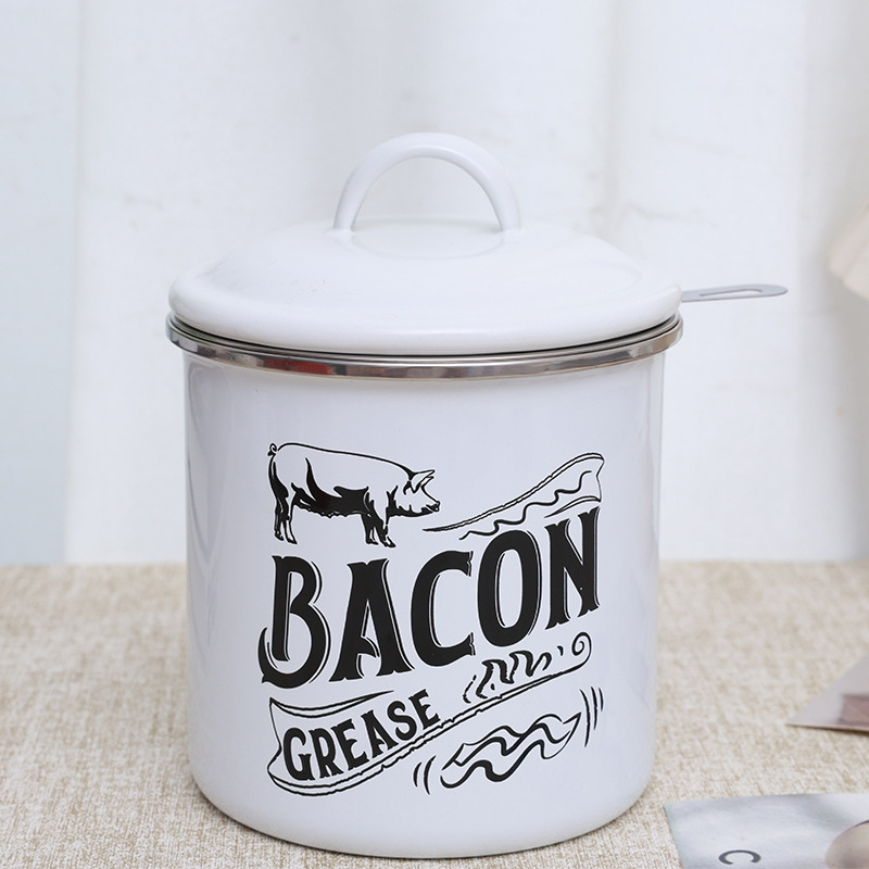 Emalinis taukų indas su dangteliu, dviejų ausų, retro stilius