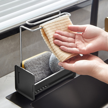 Ράφι κουζίνας από ανοξείδωτο ατσάλι για σφουγγάρια και πετσέτες — χωρίς τρύπες, επιτραπέζιο ή τοίχου, πολυλειτουργικό, 1 επίπεδο