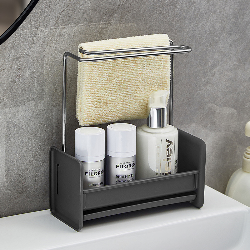 Raft de bucătărie din oțel inoxidabil pentru bureți și cârpe — fără găuri de montaj, montaj pe masă sau pe perete, multifuncțional, 1 nivel