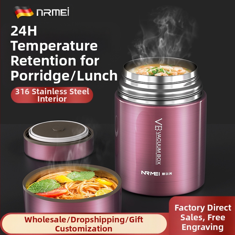 Enermei 316 nerūdijančio plieno maisto dėžutė su plataus atidarymo burna, didelė talpa, dangtelis, 12–24 valandų šilumos izoliacija