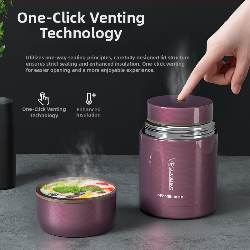 Enermei izolovaný obedový box z nehrdzavejúcej ocele 316, široký otvor, veľká kapacita, s poklopom, tepelnoizolačný výkon 12–24 h