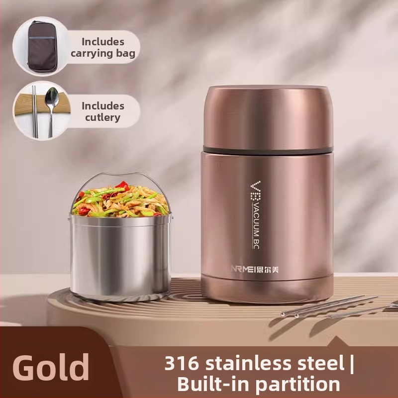 Enermei 316 nerūdijančio plieno maisto dėžutė su plataus atidarymo burna, didelė talpa, dangtelis, 12–24 valandų šilumos izoliacija