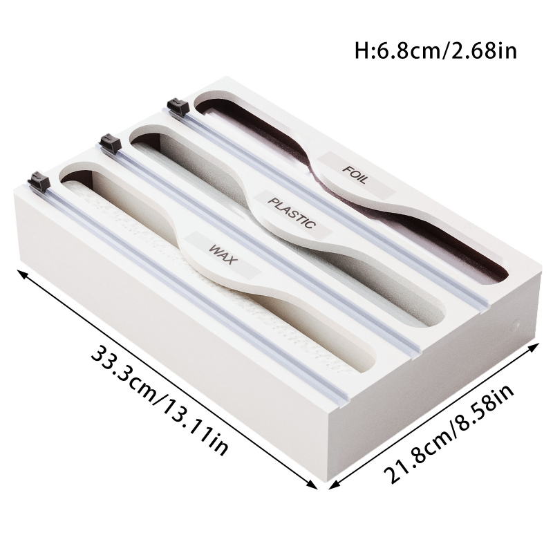 Bambusinė virtuvės stalčiaus organizatorius su magnetiniu pjovikliu aliuminio folijai ir plastinei plėvelei – daugiasluoksė sandėliavimo dėžutė