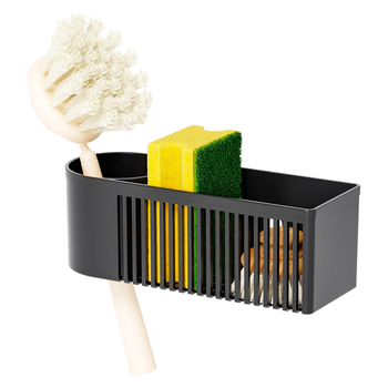 Πλαστικό αποθηκευτικό ράφι για σφουγγάρια και βούρτσες κουζίνας — κρεμάμενο στον τοίχο χωρίς τρύπες, φορητό, πολλαπλών χρήσεων, με καλάθι αποστράγγισης.