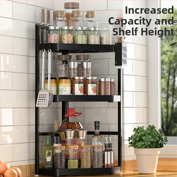 Ράφι κουζίνας γωνίας τοίχου με θήκη μαχαιριών και αποθήκευση μπαχαρικών, χάλυβας άνθρακα, πολυλειτουργικό, εγκατάσταση χωρίς τρύπημα