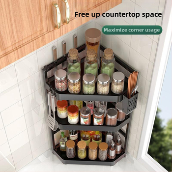 Ράφι κουζίνας γωνίας τοίχου με θήκη μαχαιριών και αποθήκευση μπαχαρικών, χάλυβας άνθρακα, πολυλειτουργικό, εγκατάσταση χωρίς τρύπημα