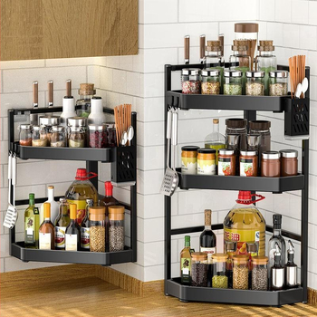 Ράφι κουζίνας γωνίας τοίχου με θήκη μαχαιριών και αποθήκευση μπαχαρικών, χάλυβας άνθρακα, πολυλειτουργικό, εγκατάσταση χωρίς τρύπημα