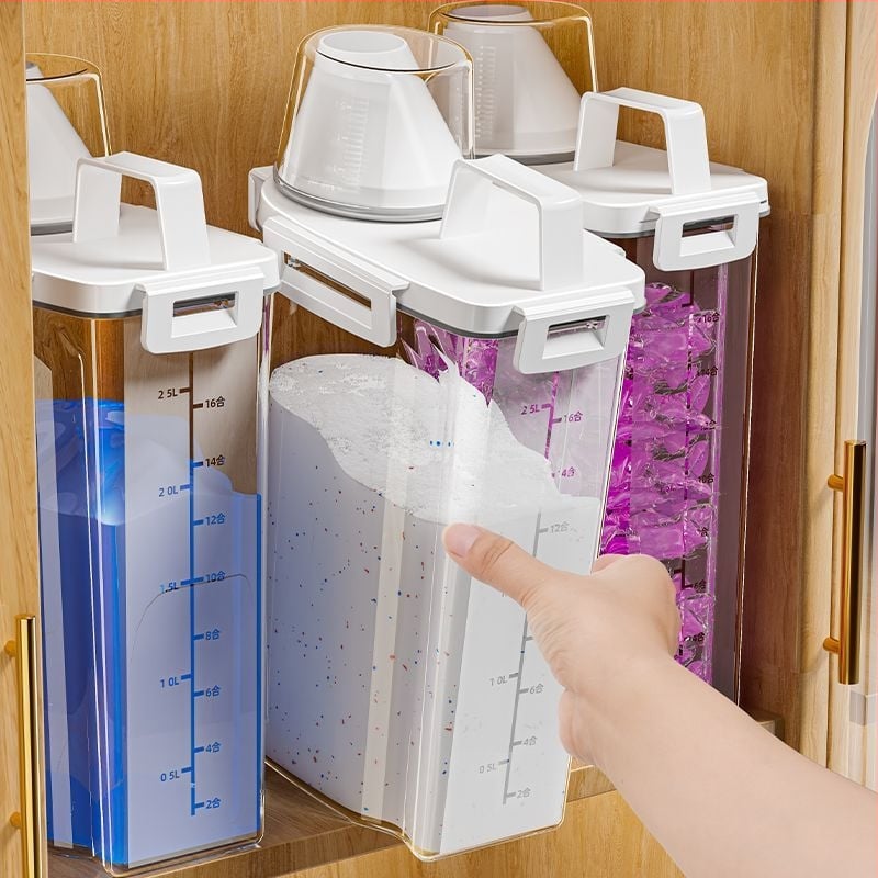 Didelės talpos skalbimo priemonių laikymo dėžė – metalas, paprastas modernus dizainas, kelionėms