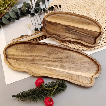 Japonijos stiliaus akacijos medinis padėklas virtuvei – vaisių ekspozicijai ir daugiafunkciniam arbatos puodelio padėklui