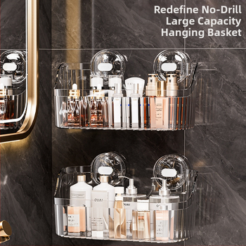 Independent Ράφι Μπάνιου Τοίχου με Βεντούζα, Χωρίς Τρύπες, Μεγάλη Χωρητικότητα, Στυλ Light Luxury