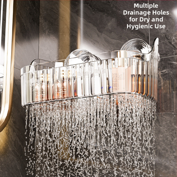 Independent Ράφι Μπάνιου Τοίχου με Βεντούζα, Χωρίς Τρύπες, Μεγάλη Χωρητικότητα, Στυλ Light Luxury