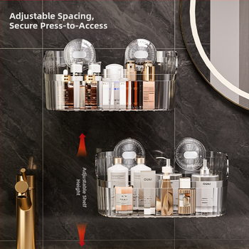 Independent Ράφι Μπάνιου Τοίχου με Βεντούζα, Χωρίς Τρύπες, Μεγάλη Χωρητικότητα, Στυλ Light Luxury