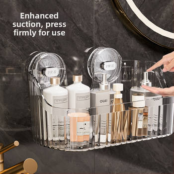 Independent Ράφι Μπάνιου Τοίχου με Βεντούζα, Χωρίς Τρύπες, Μεγάλη Χωρητικότητα, Στυλ Light Luxury