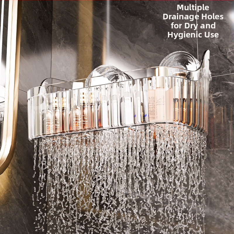 Independent Баня: Стенен рафт за съхранение с вакуумно закрепване, без пробиване, голям капацитет, стил Light Luxury