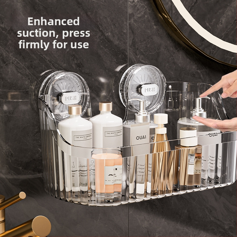 Independent Баня: Стенен рафт за съхранение с вакуумно закрепване, без пробиване, голям капацитет, стил Light Luxury