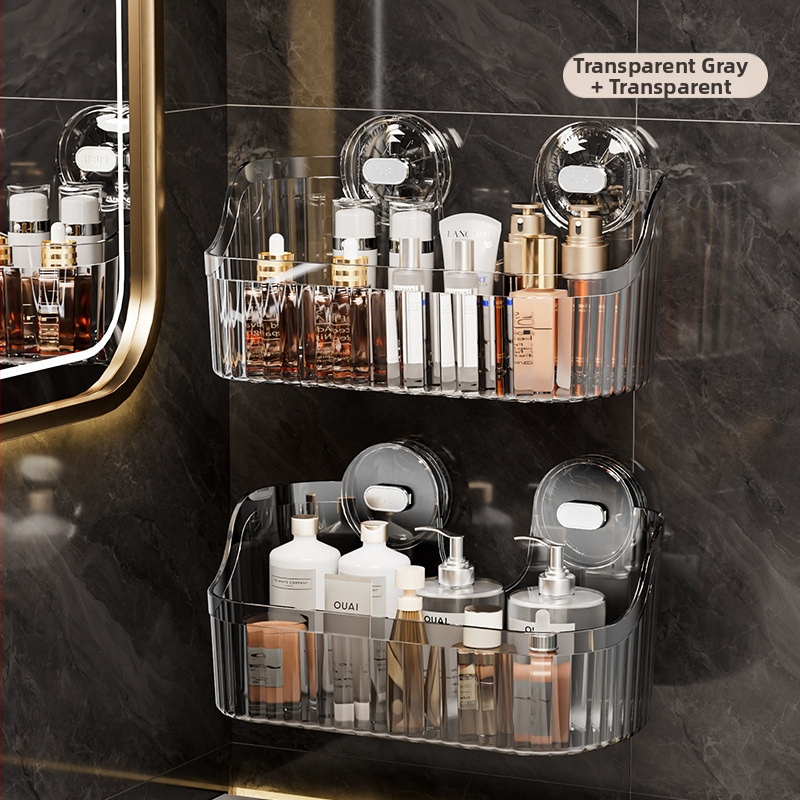 Independent Ράφι Μπάνιου Τοίχου με Βεντούζα, Χωρίς Τρύπες, Μεγάλη Χωρητικότητα, Στυλ Light Luxury