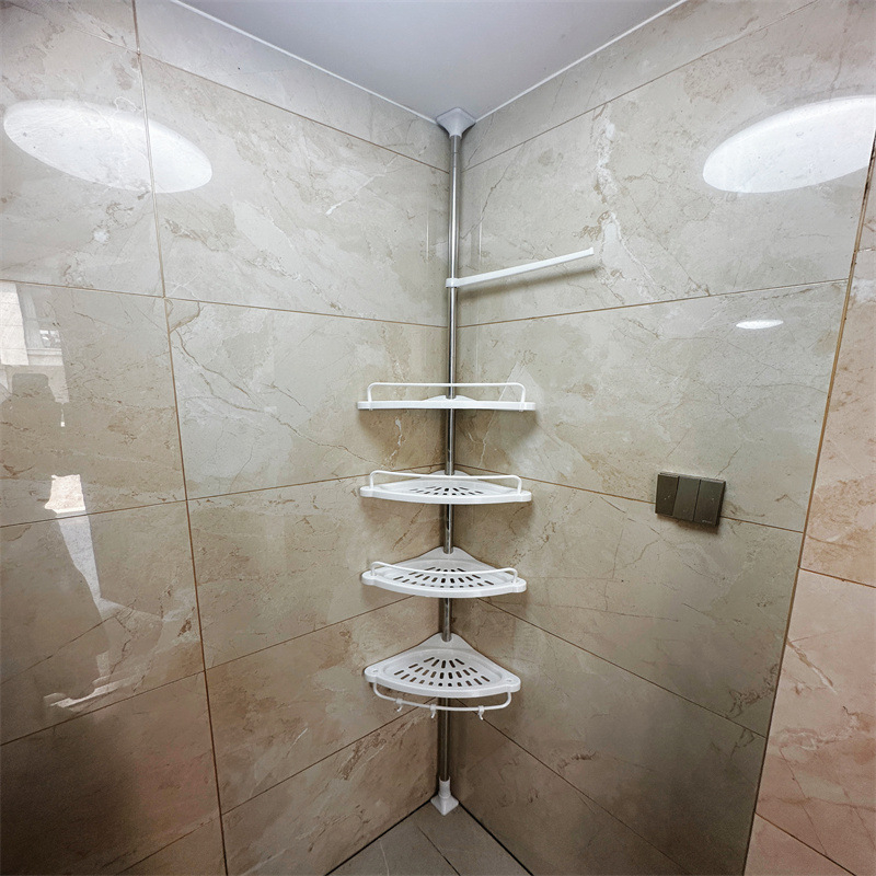 Nerđajući čelični slobodno stojeći kutni trokutasti regal za kupaonicu, s 4 razine skladištenja.