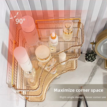 Γωνιακό ράφι αποθήκευσης καλλυντικών για πάγκου, διπλού επιπέδου, πλαστικό και σίδηρος, προσαρμόσιμο