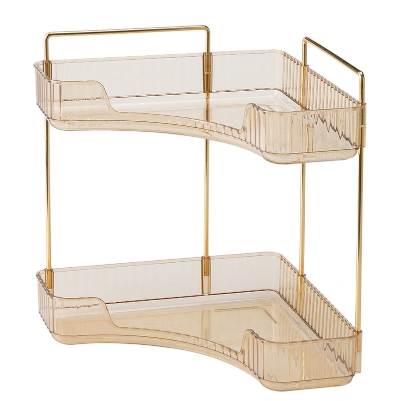 Kozmetikai sarokasztali tároló, kétszintes, műanyag és vas, testreszabható