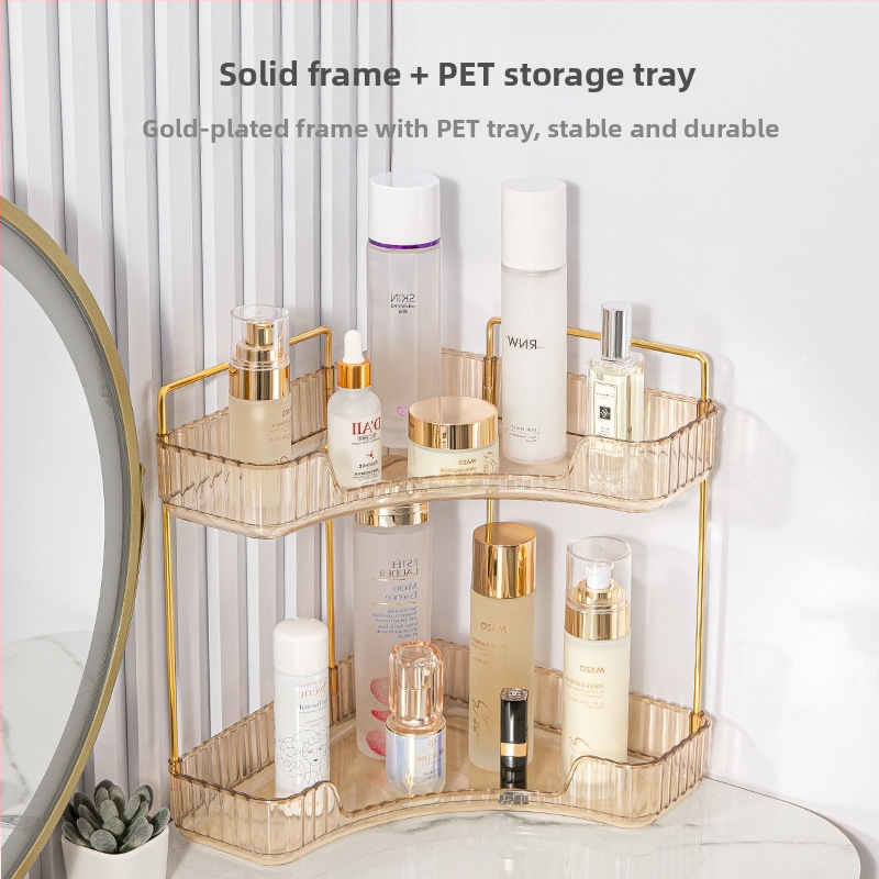 Kozmetikai sarokasztali tároló, kétszintes, műanyag és vas, testreszabható