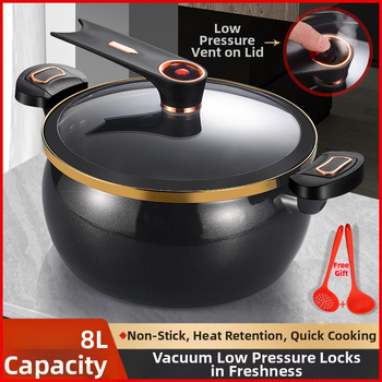 Супова тенджера с емайлирано емайлирано керамично дъно, микро‑пресова система, стъклен капак, неприлепващо покритие, капацитет над 5 л