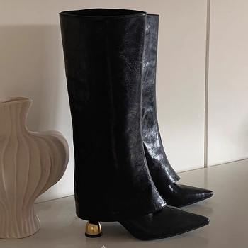 Ženske čizme do koljena s oštrim nosom, 6–8 cm visokim potpeticama, PU gornji dio, mikrovlaknena podstava