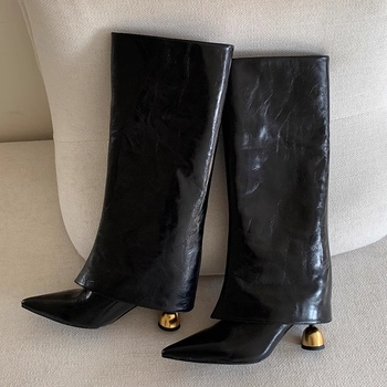 Ženske čizme do koljena s oštrim nosom, 6–8 cm visokim potpeticama, PU gornji dio, mikrovlaknena podstava