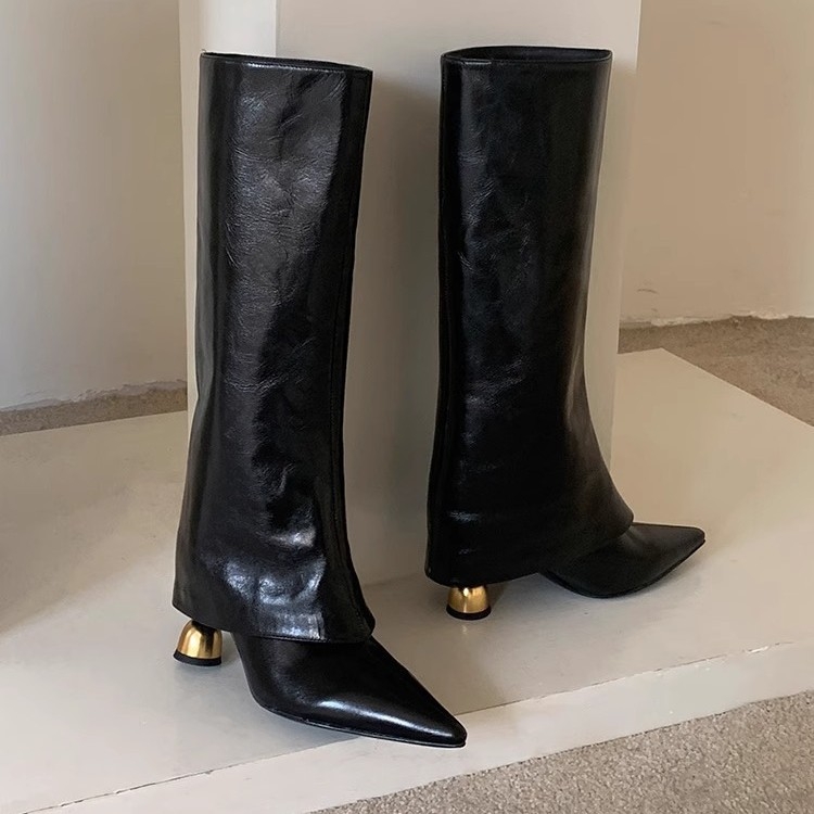 Ženske čizme do koljena s oštrim nosom, 6–8 cm visokim potpeticama, PU gornji dio, mikrovlaknena podstava