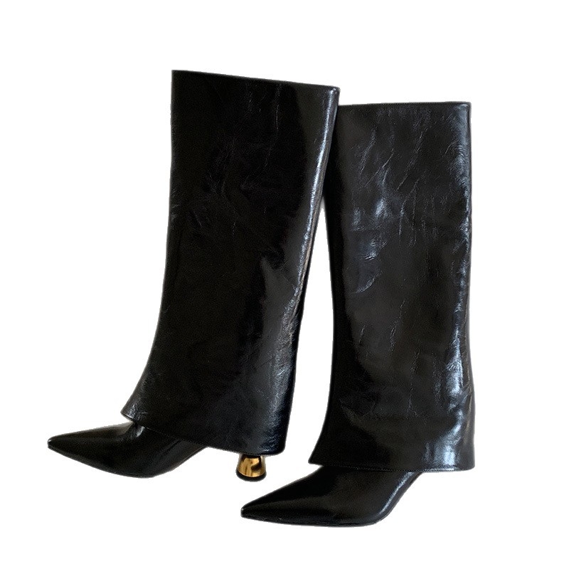 Ženske čizme do koljena s oštrim nosom, 6–8 cm visokim potpeticama, PU gornji dio, mikrovlaknena podstava