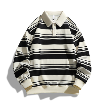 Korejas stilā polo krekli, svītrainais raksts, piegrieztā forma, 96% poliestera šķiedru maisījums, pavasarim un rudenim.