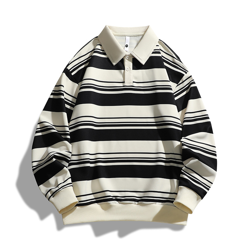 Korejas stilā polo krekli, svītrainais raksts, piegrieztā forma, 96% poliestera šķiedru maisījums, pavasarim un rudenim.