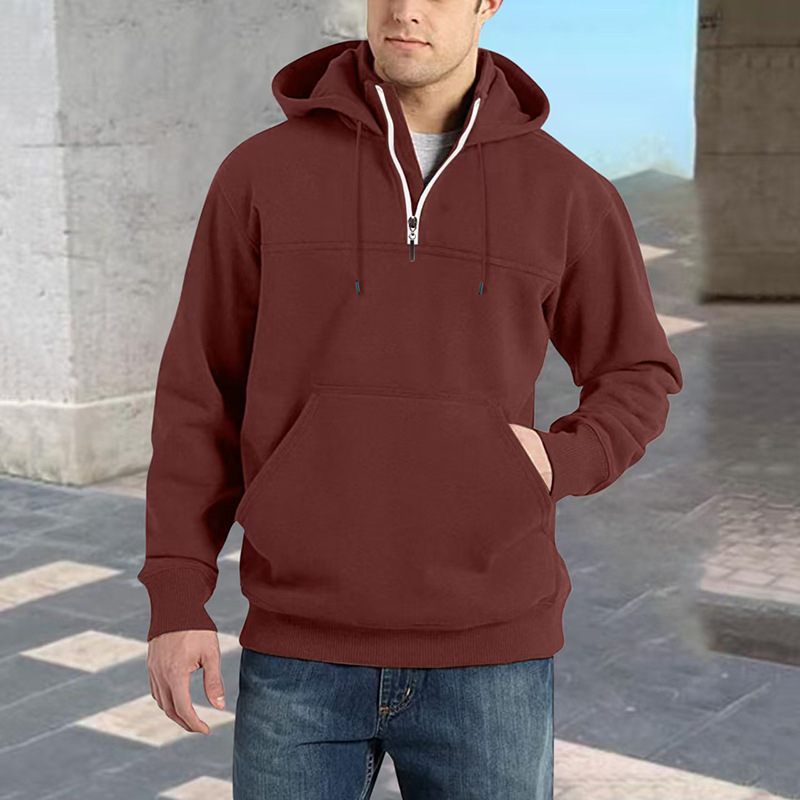 Hanorac masculin cu glugă, gros, fermoar frontal, croială Slim Fit, poliester 71–80%