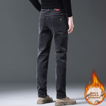 Παντελόνια από καδούρι βαμβάκι, ίσια γραμμή, μεσαία μέση, φερμουάρ, φλις ύφασμα