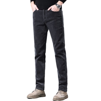 Παντελόνια από καδούρι βαμβάκι, ίσια γραμμή, μεσαία μέση, φερμουάρ, φλις ύφασμα