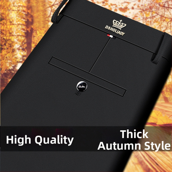 Ανδρικά παντελόνια business casual ίσια γραμμή, με φλίς επένδυση, ελαστικά, υψηλή μέση, φερμουάρ, χειμερινά, χωρίς σιδέρωμα