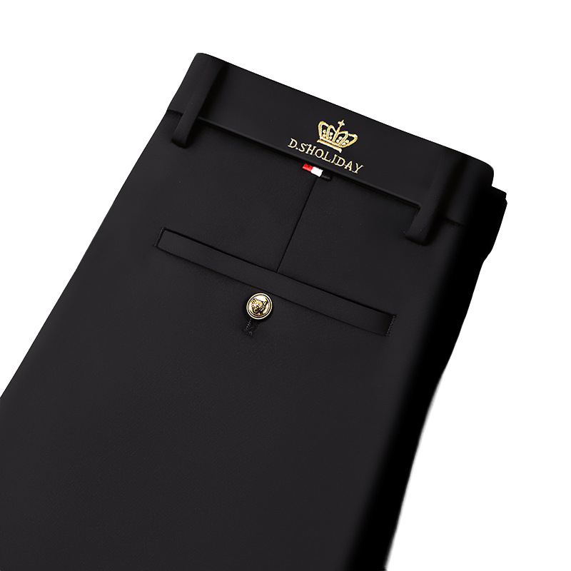 Pantaloni casual business pentru bărbați, croiți drept, fleece căptuțit, elastici, talie înaltă, fermoar, iarnă, fără călcare