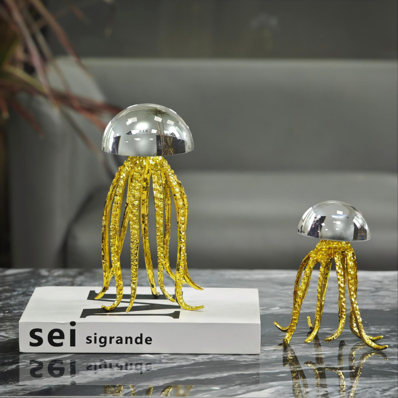 Skulptura meduze od legure – morska umjetnička tema, dekorativni dodatak za dom i ured, lagani luksuzni stil