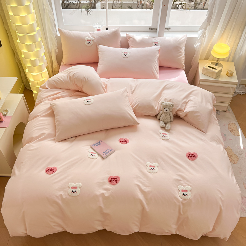Četru daļu gultas veļas komplekts ar sheet-type dizainu, mūsdienīgs minimālisma stils, reaaktīvā krāsošana audumam, ķīmiskas šķiedras