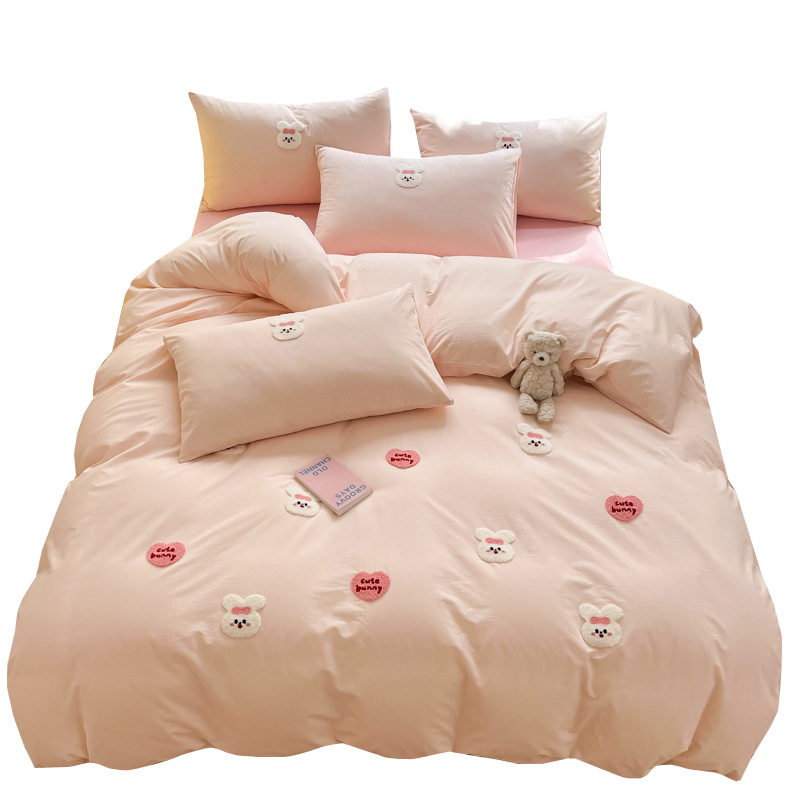 Četru daļu gultas veļas komplekts ar sheet-type dizainu, mūsdienīgs minimālisma stils, reaaktīvā krāsošana audumam, ķīmiskas šķiedras